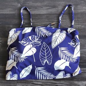 Popflex Tropical Print Swim Top Tie Back 3X Blue Leaf